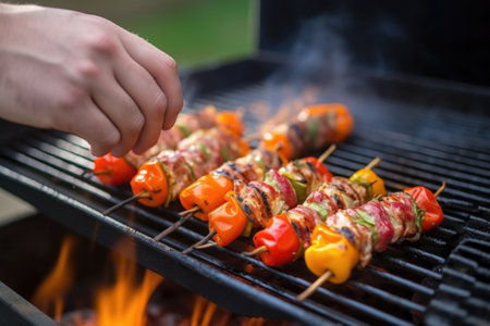individual basting stuffed peppers on barbecueの素材