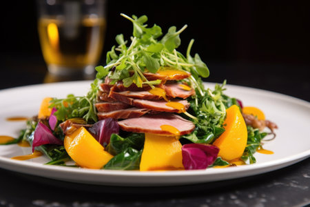 smoked duck salad served in a gourmet restaurantの素材