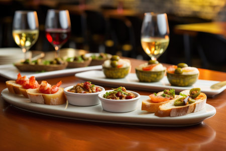 personal tapas dishes presented on a restaurant barの素材