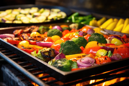 colorful veggies sizzling on the grillの素材