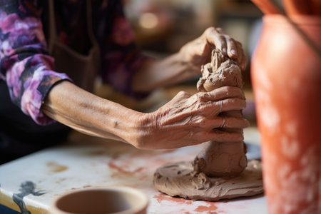 person sculpting clay vaseの素材