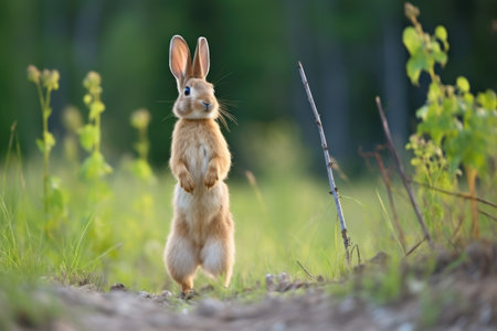 rabbit standing upright on its hind legsの素材