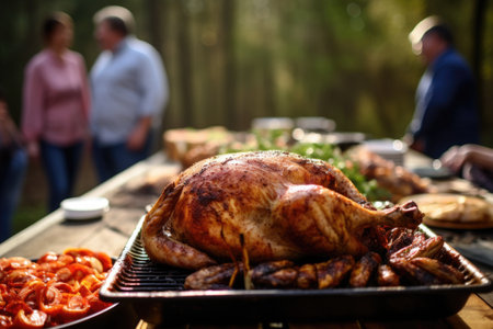 alabama chicken being savored in an outdoor gatheringの素材