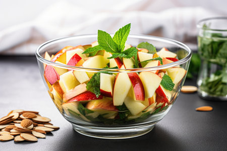 apple and almond salad in a glass bowlの素材