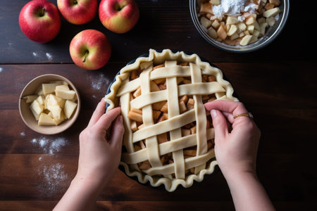 pair of hands creating apple pie lattice topの素材