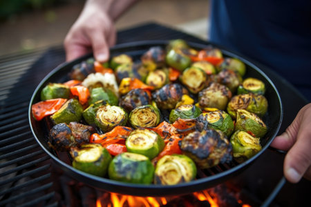 grilled brussel sprouts being served at a family barbecueの素材