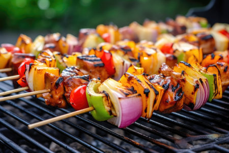 bbq jackfruit kebabs on a summer dayの素材