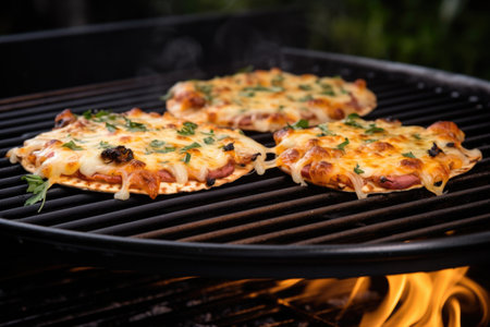 cheese melting on bbq pizza on hot grillの素材