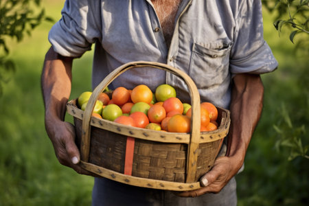 man carrying a basket full of grapefruitsの素材