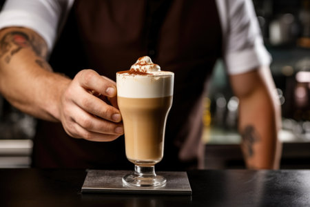 barista performing latte art on top of a coffee shakeの素材