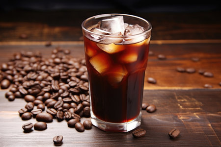cold brew coffee arrangement on wood tableの素材