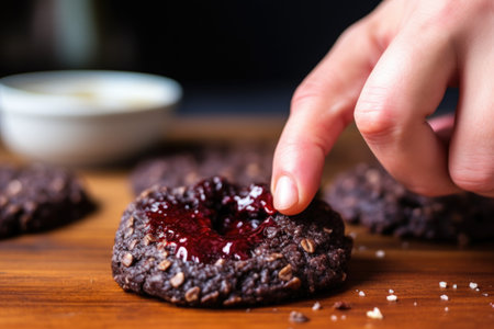 person placing a cherry on top of a cookieの素材