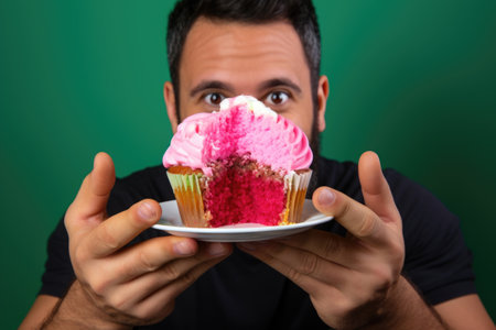 man a cupcake in halfの素材