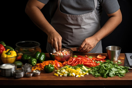 man chopping ingredients for curry preparationの素材