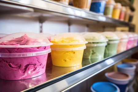 row of vibrant gelato tubs in a gelateriaの素材