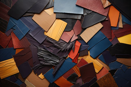 a composition of scrap leather pieces in various shadesの素材