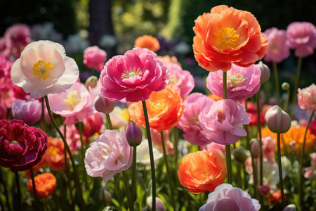 a garden of different types of blooming tulipsの素材