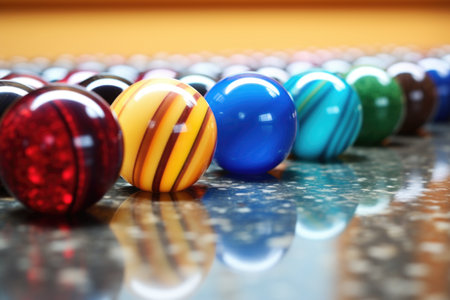 marbles lined up to mimic the pattern of a rainbowの素材