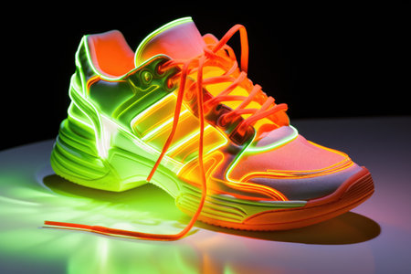 neon sneakers on a white background with shadowsの素材