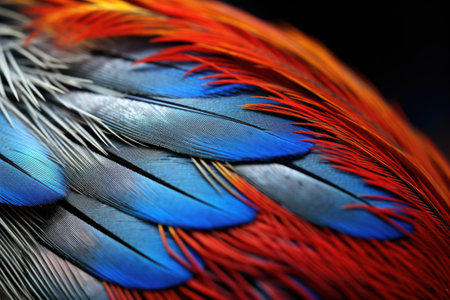 a close-up shot of a parrots feather detailing its colorsの素材