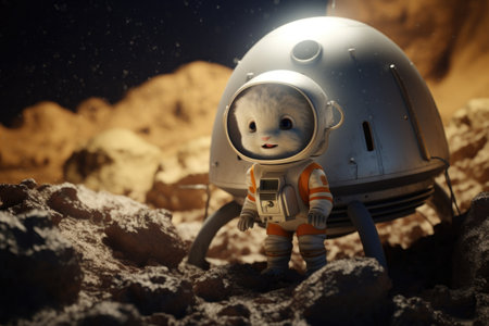 a mouse in a tiny astronaut helmet, standing on a cheese moonの素材