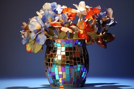 cd pieces used as reflective tiles on a flower potの素材