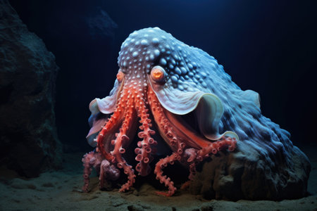 a deep-sea octopus perched on an underwater rock formationの素材