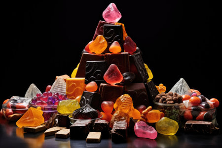 a pyramid of assorted candies labeled as a food pyramidの素材