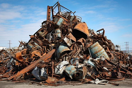 a pile of scrap metal ready to be melted and recycledの素材