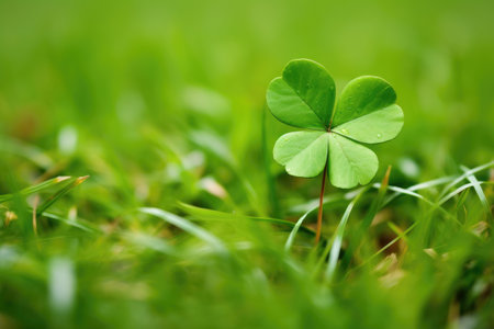 a four-leaf clover against a backdrop of green grassの素材