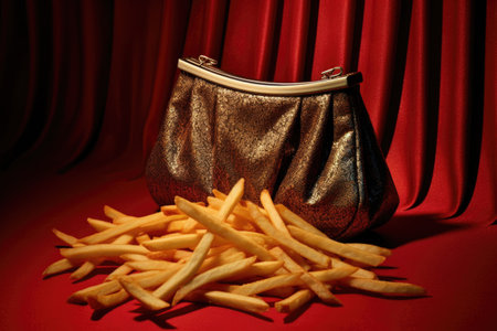 a closeup of a clutch with crispy fries sticking outの素材