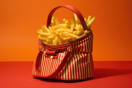 a designer purse opened slightly to reveal french friesの素材