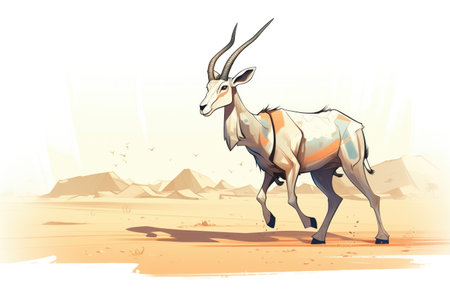 arabian oryx walking on dry desert soilの素材