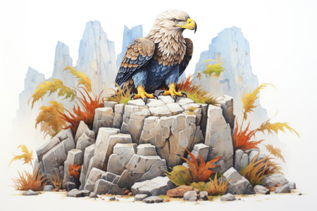 juvenile eagle sitting on a rocky mountainの素材
