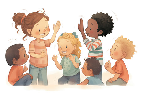 children playing and communicating through sign languageの素材