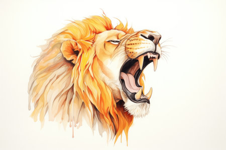 lion yawning widely, showing off sharp teethの素材