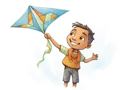 smiling child showing off completed kiteの素材