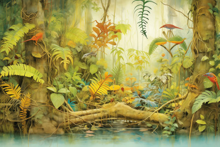 diorama showing a jungle with thick vegetationの素材