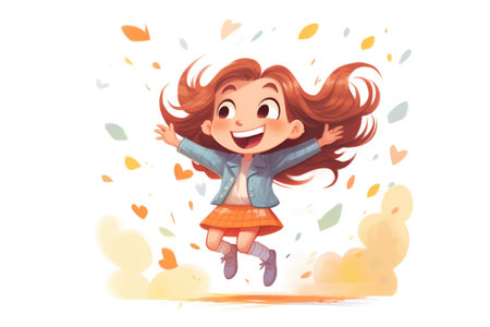 young girl jumping with happiness after spelling correct wordの素材