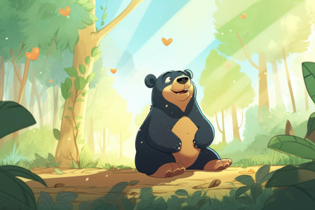 sun bear in forest during a raの素材