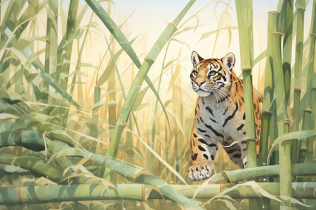 sunda clouded leopard stealthily walking in tall grassの素材