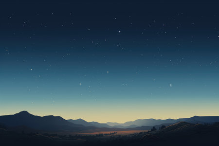the night sky with the last quarter moon and distant hillsの素材