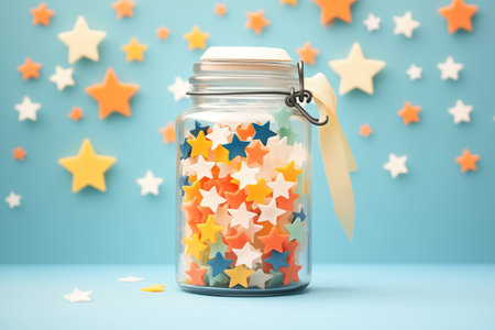 multitude of tiny origami stars in a glass jarの素材