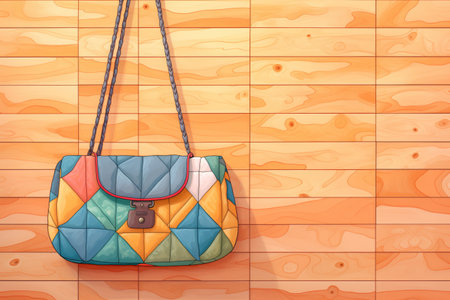 a quilted bag lying on a wooden surfaceの素材