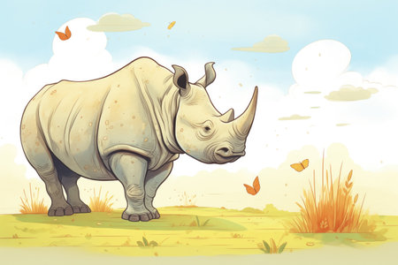 rhino grazing under the hot savannah sunの素材