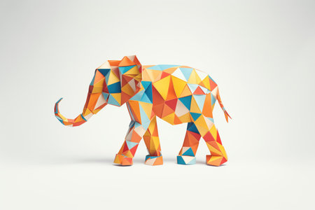 a detailed origami paper elephant on a plain backdropの素材
