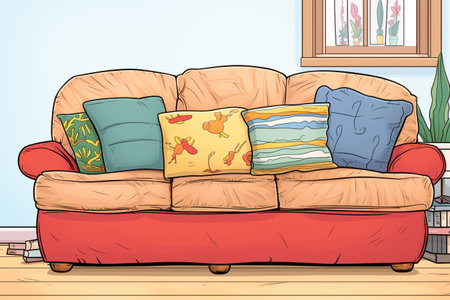close-up of layered cushions on a sofaの素材