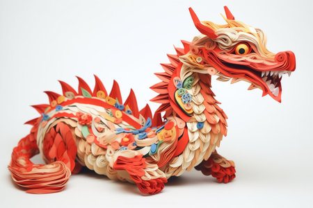 red washi paper folded into a complex dragon designの素材