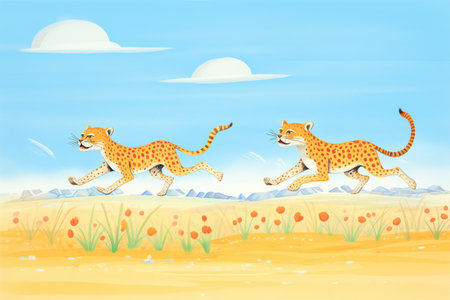 cheetahs sprinting across open plainsの素材