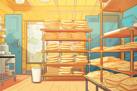 stall with stacks of freshly baked flatbreadの素材